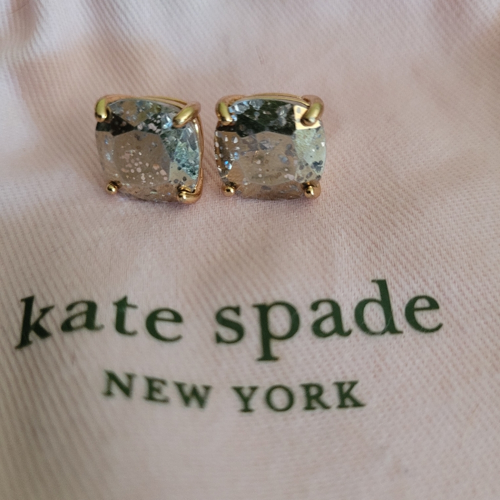 kate spade OPAL Iridescent 1/2" Square Stud Earrings no dust bag or backs